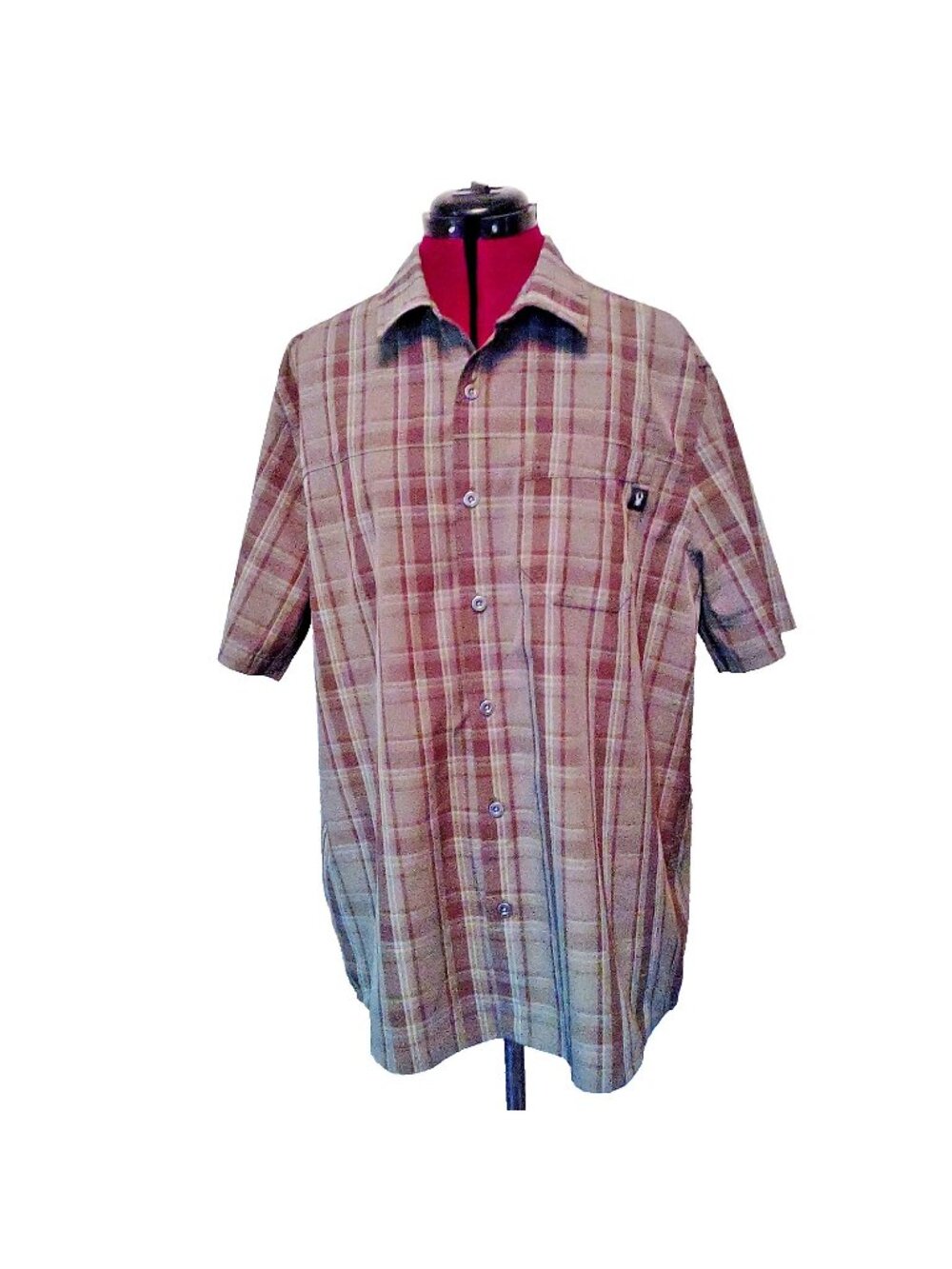 Spyder Mens Large L Short Sleeve Plaid Button Front Shirt Green Tech Performance